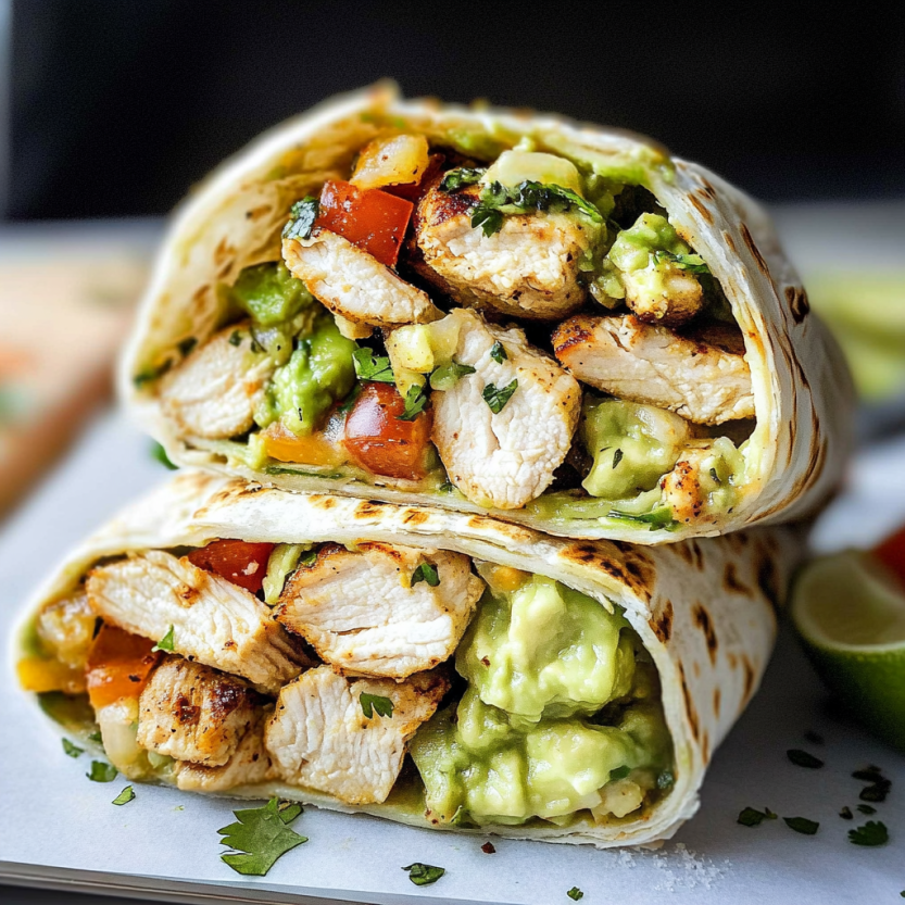 Un burrito de poulet et avocat.