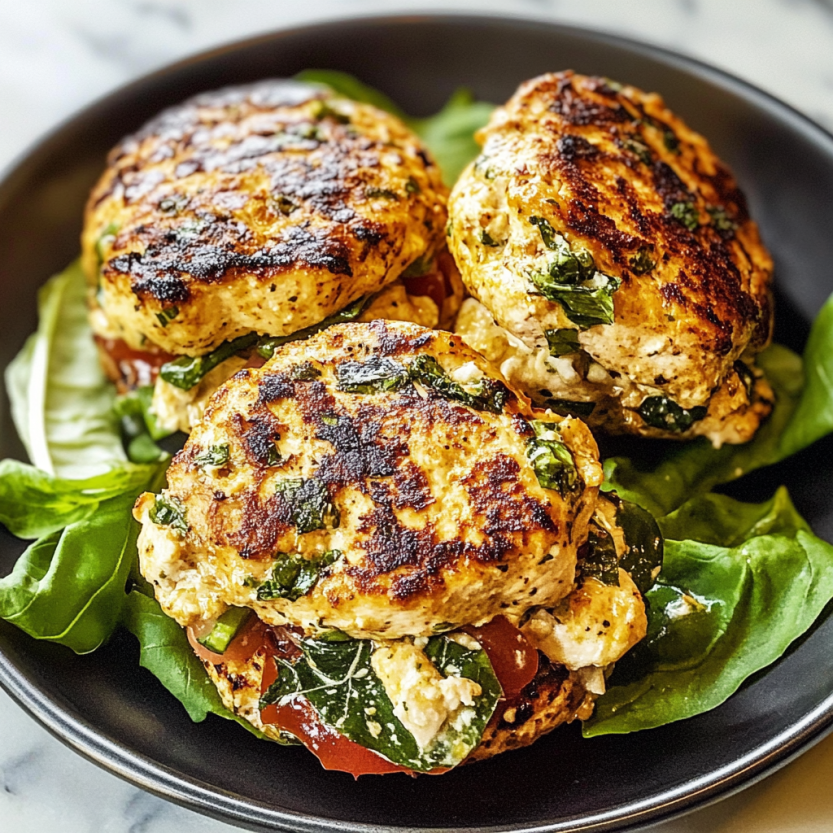 Plate of Greek Chicken Burgers.