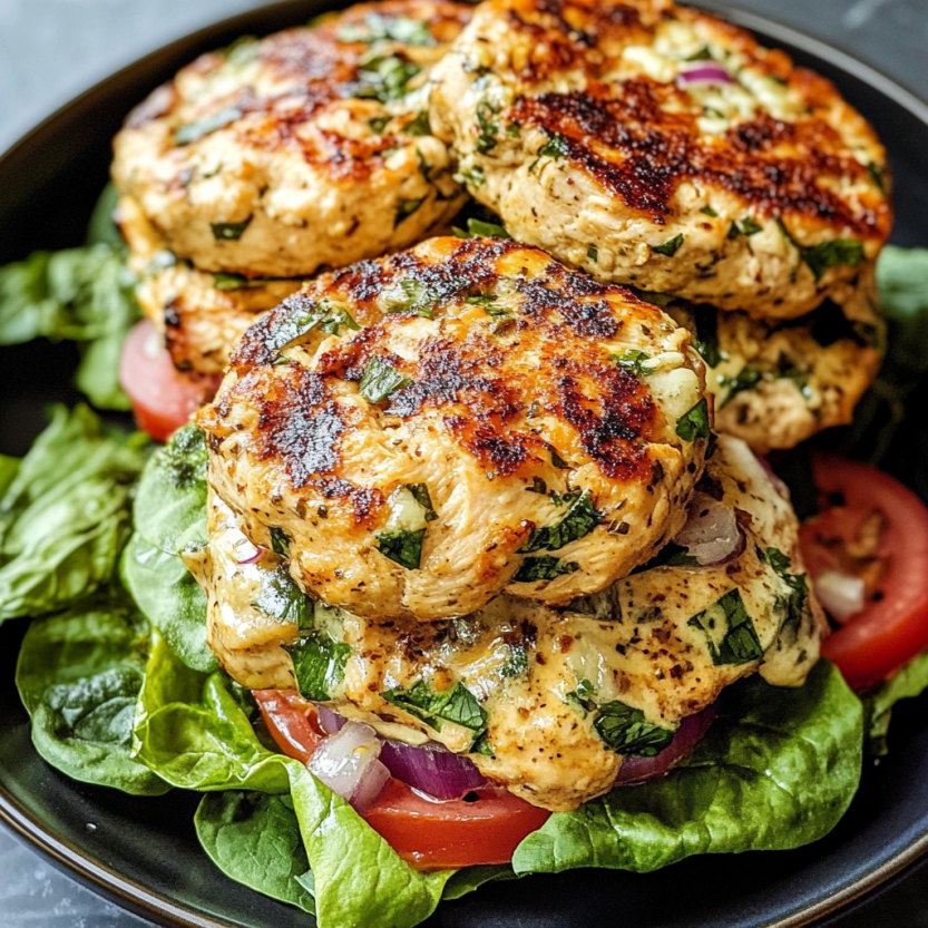 Des burgers de poulet grec grillés sur une plaque de cuisson.