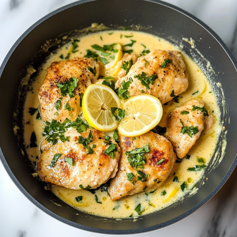 Une assiette de poulet grillé avec des légumes verts et des citrons.