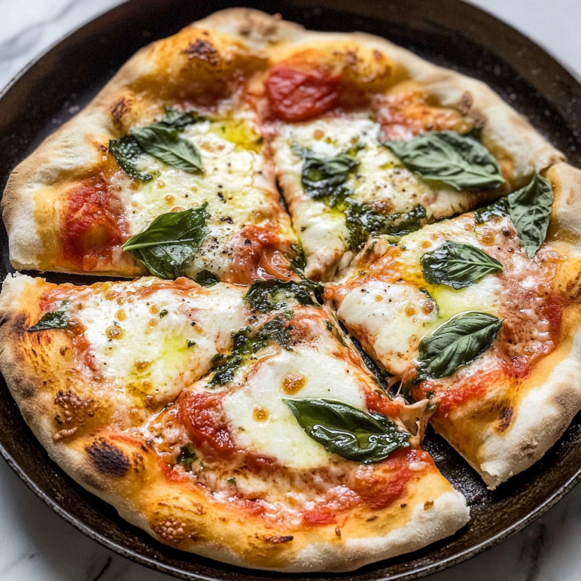 Une pizza facile à faire dans un bol, avec des ingrédients tels que du fromage, des herbes et des tomates.