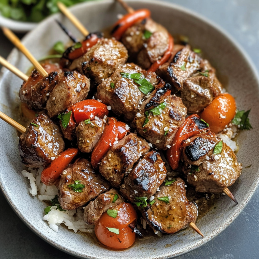 Souvlaki beef shish kebabs.