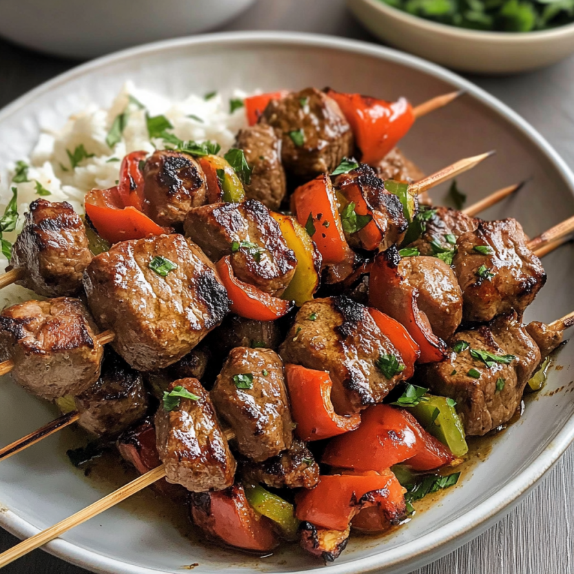 Souvlaki beef shish kebabs.