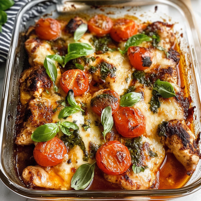 Une image de Baked Caprese Chicken.