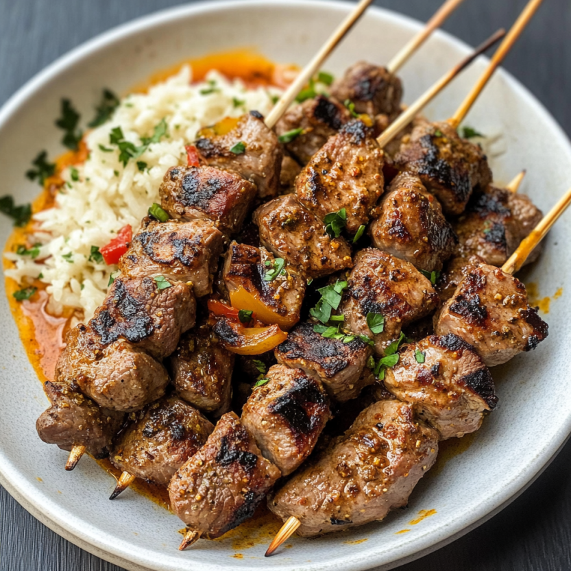 Plate of meat with a spicy cumin sauce.