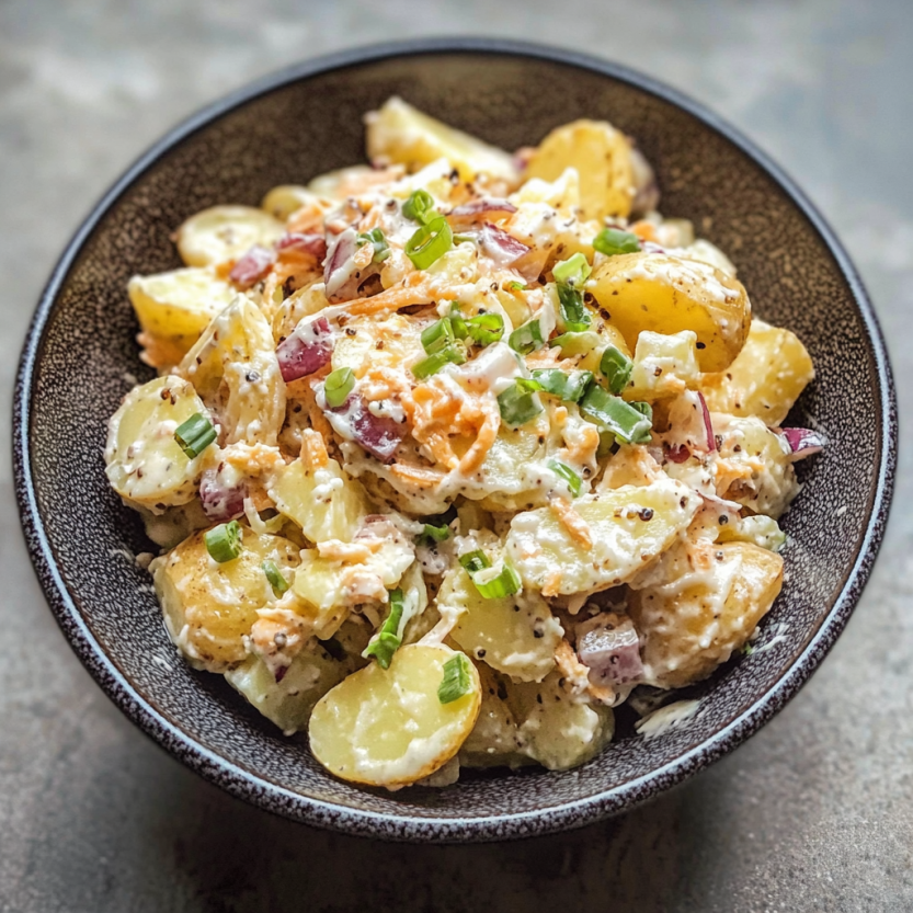 Une assiette de salade de papas facile à faire.