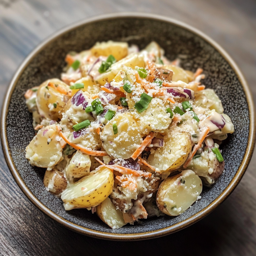 Une assiette de salade de papas facile et maison.