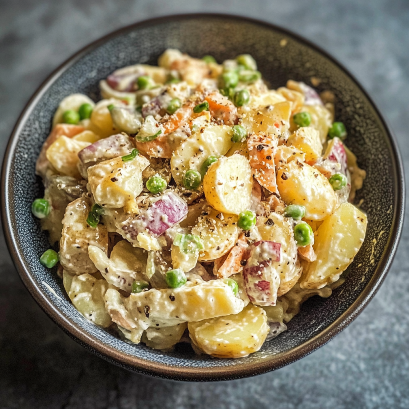 Une assiette de salade de papas facile et maison.