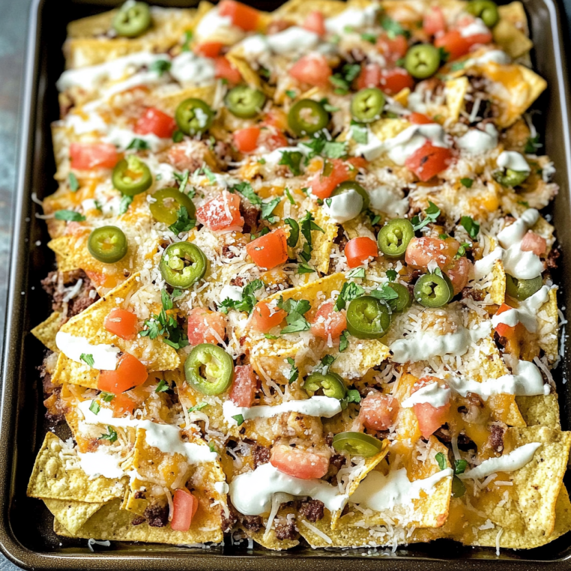 Une pile de nachos sur un plateau.