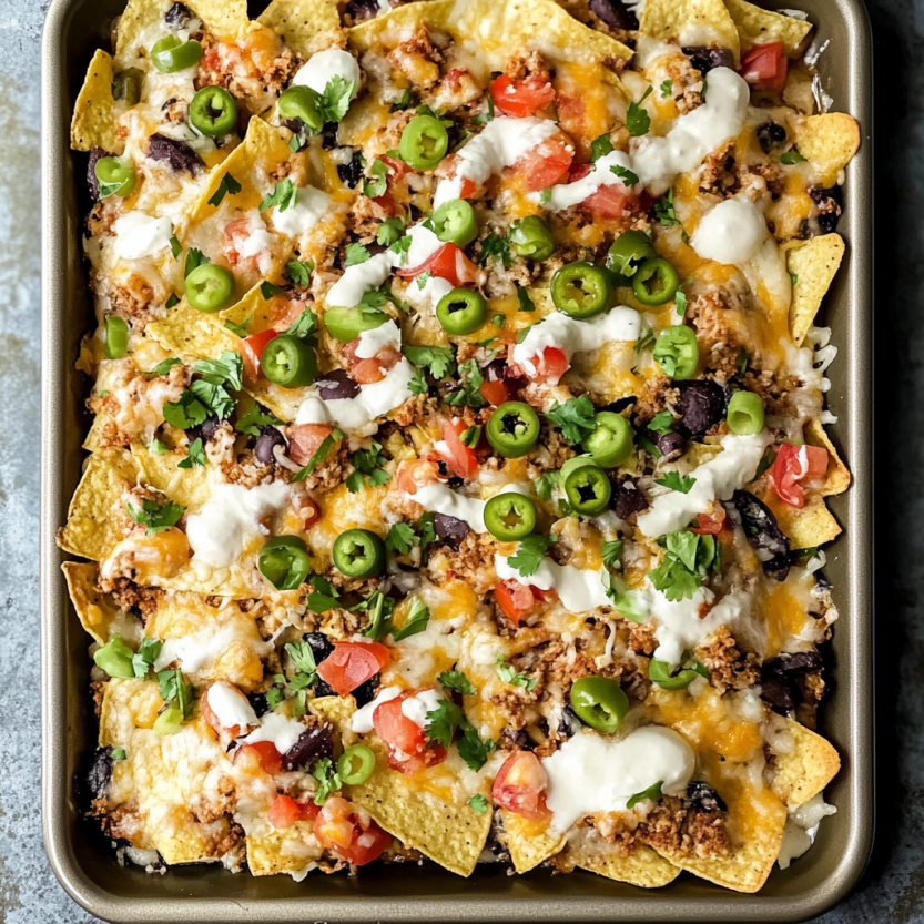 Une pâte de nachos est servie dans un plat en acier.
