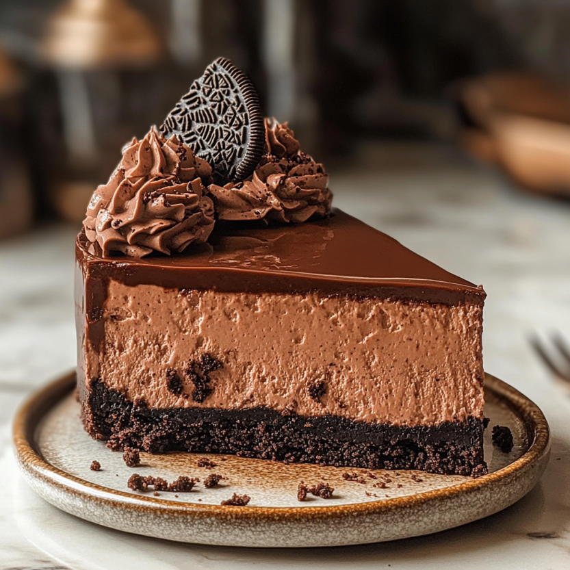 Une tarte triple chocolat avec des biscuits Oreo.