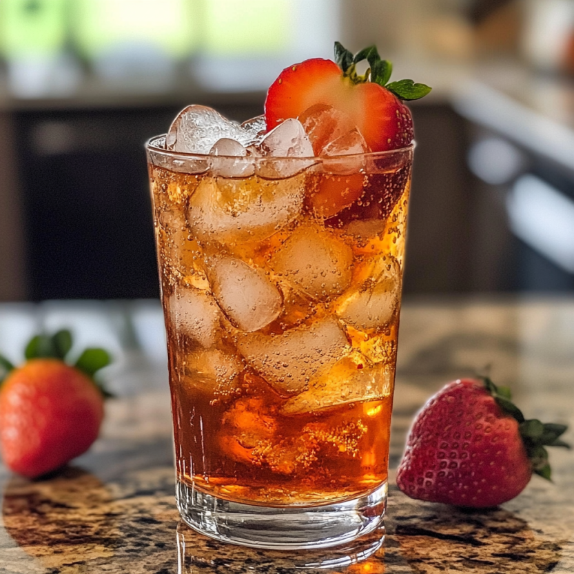 Une tasse de Strawberry Dirty Sprite sur une table.