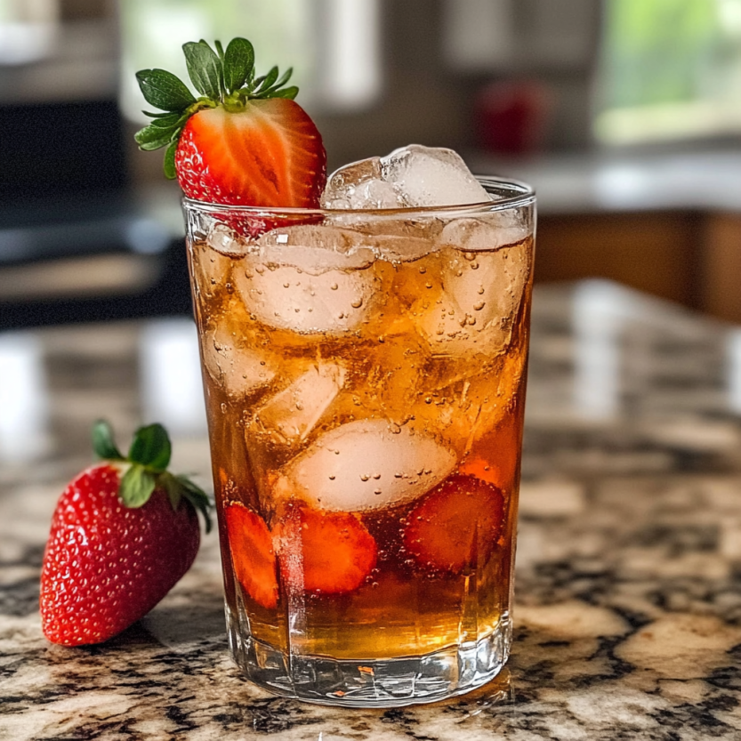 Une tasse de Strawberry Dirty Sprite sur une table.