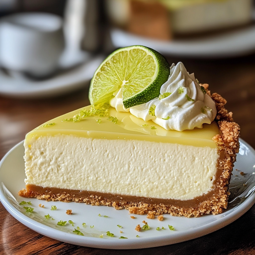 Une tartine de cheesecake avec des limes.