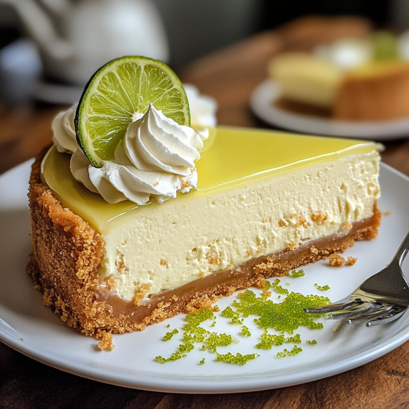 Une tartine de cheesecake avec une garniture de citron vert.