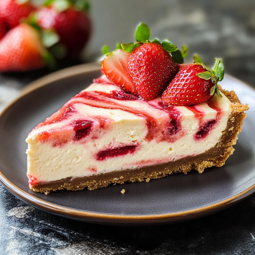 Une pièce de gâteau à la crème de fraises sur un plateau.