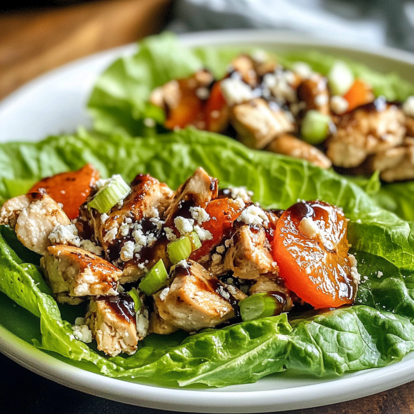 Chicken lettuce wraps avec des tomates et des légumes verts.