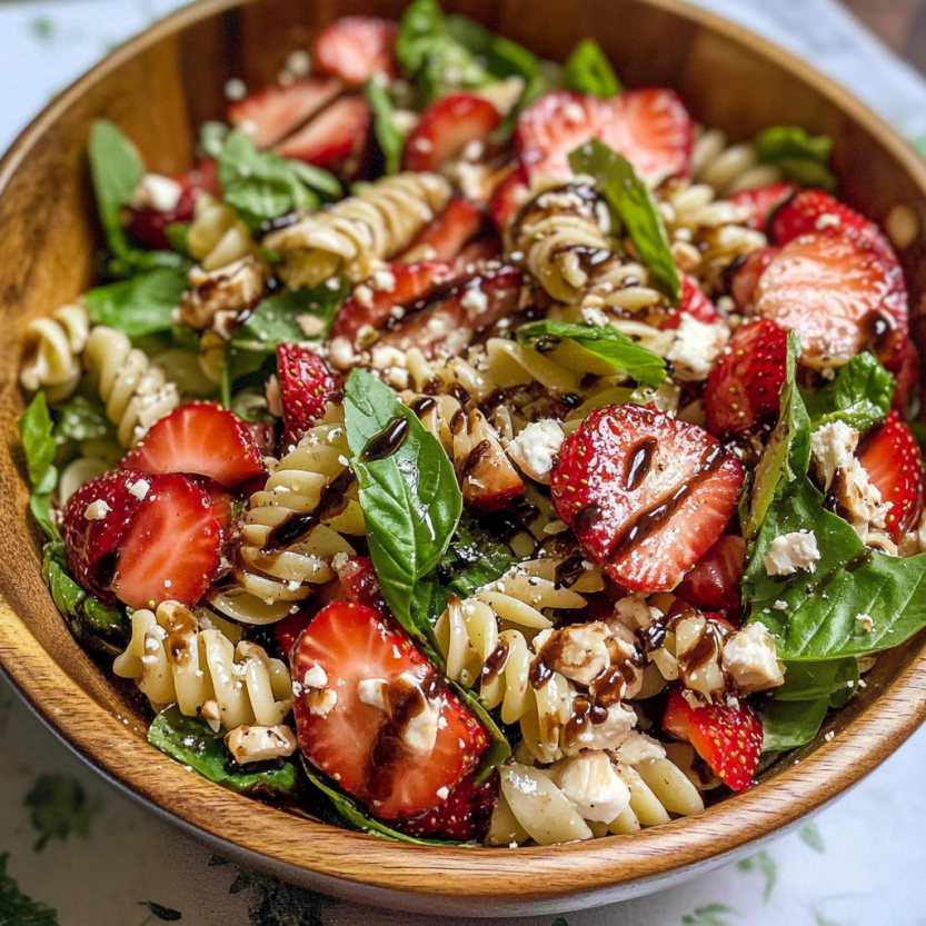 Une salade de pasta avec des fraises et des baies.