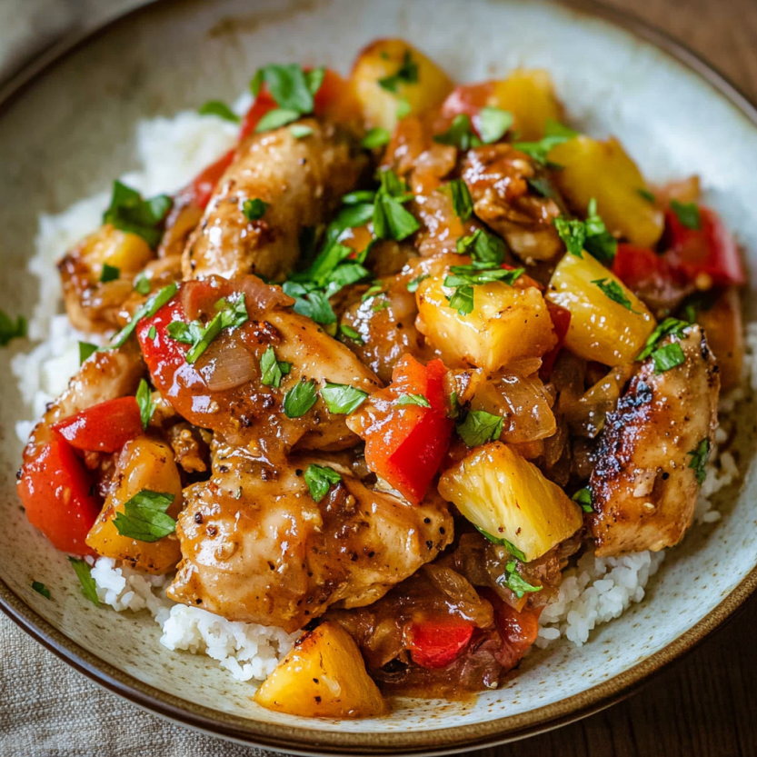 Un plat de nourriture chaude et savoureuse, contenant des poivrons, des pommes de terre et des légumes verts, est servie sur un plateau. Le plat est accompagné de riz et de sauce, et est présenté sur une table.
