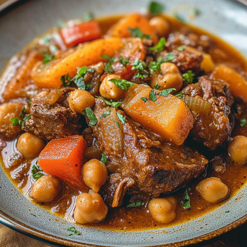 Une assiette de Moroccan Chickpea Pot Roast.