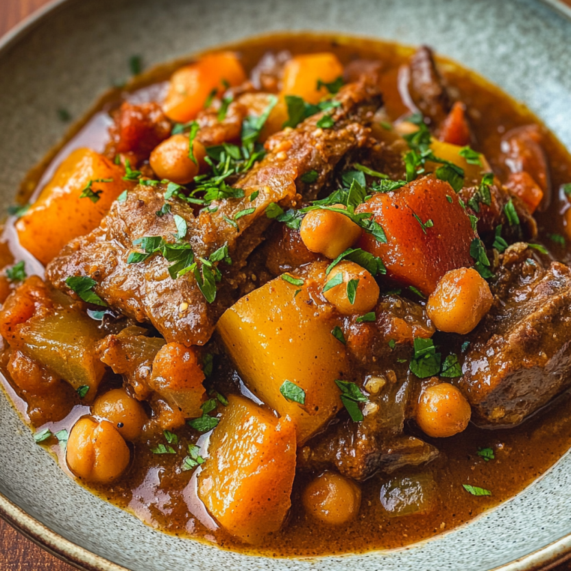 Une assiette de Moroccan Chickpea Pot Roast.
