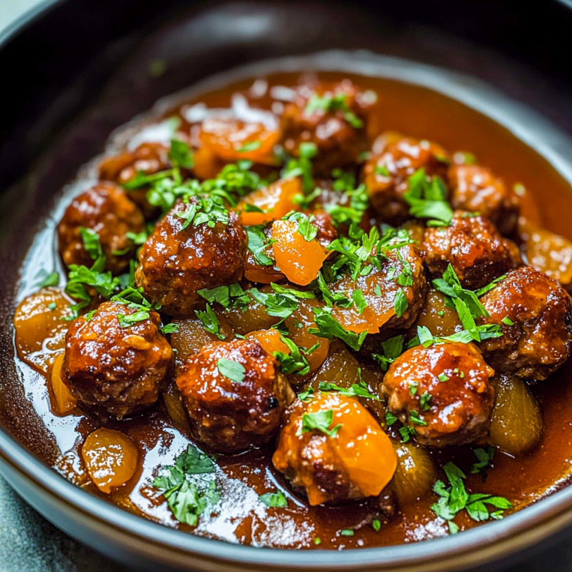 Une assiette de marmalade de viande avec des légumes verts.
