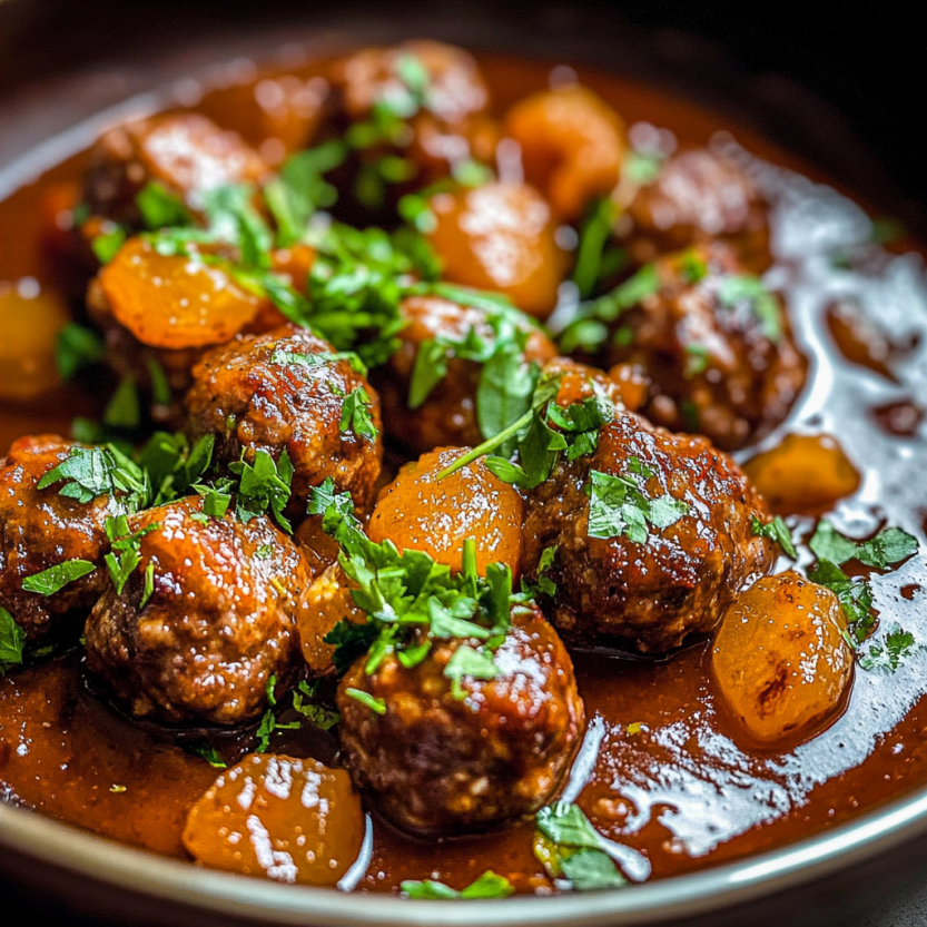 Une assiette de marmalade de viande avec des légumes verts.