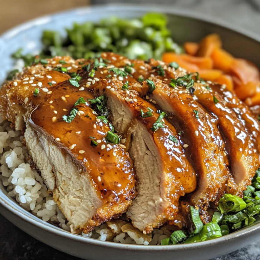 Un plat de tonkatsu avec du riz et des légumes.