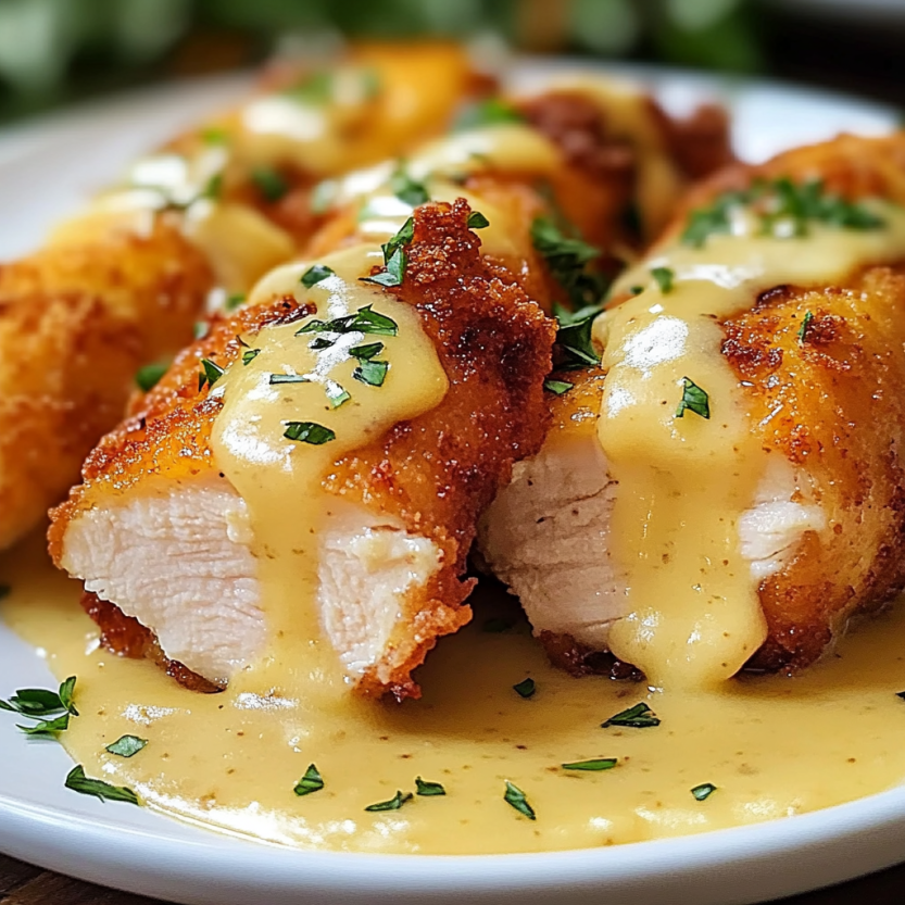 Chicken Cordon Bleu avec sauce de fromage suisse est délicieux.