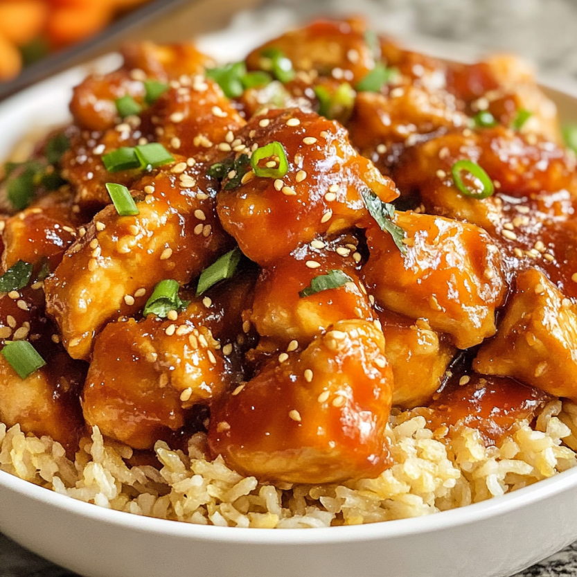 Une assiette de poulet chinois est servie dans un bol.