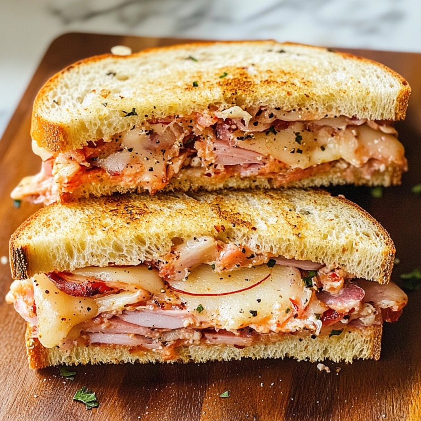 Une muffuletta est un sandwich à base de sauce tomate, de jambon, de fromage et de légumes.
