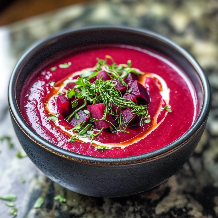 Une simple et délicieuse soupe de beets.