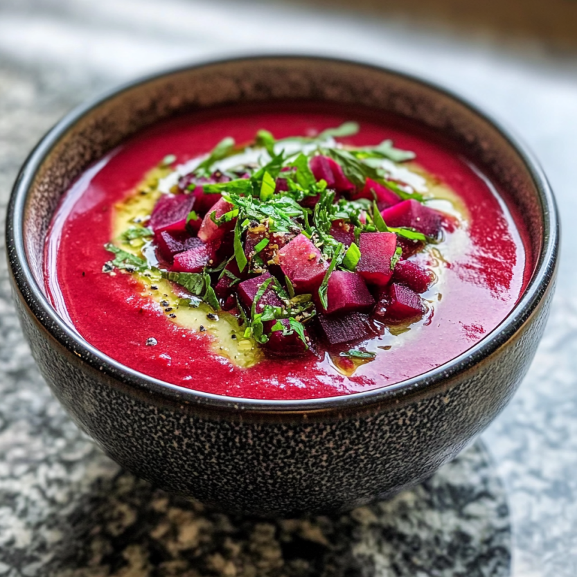 Une simple et délicieuse soupe de beets.