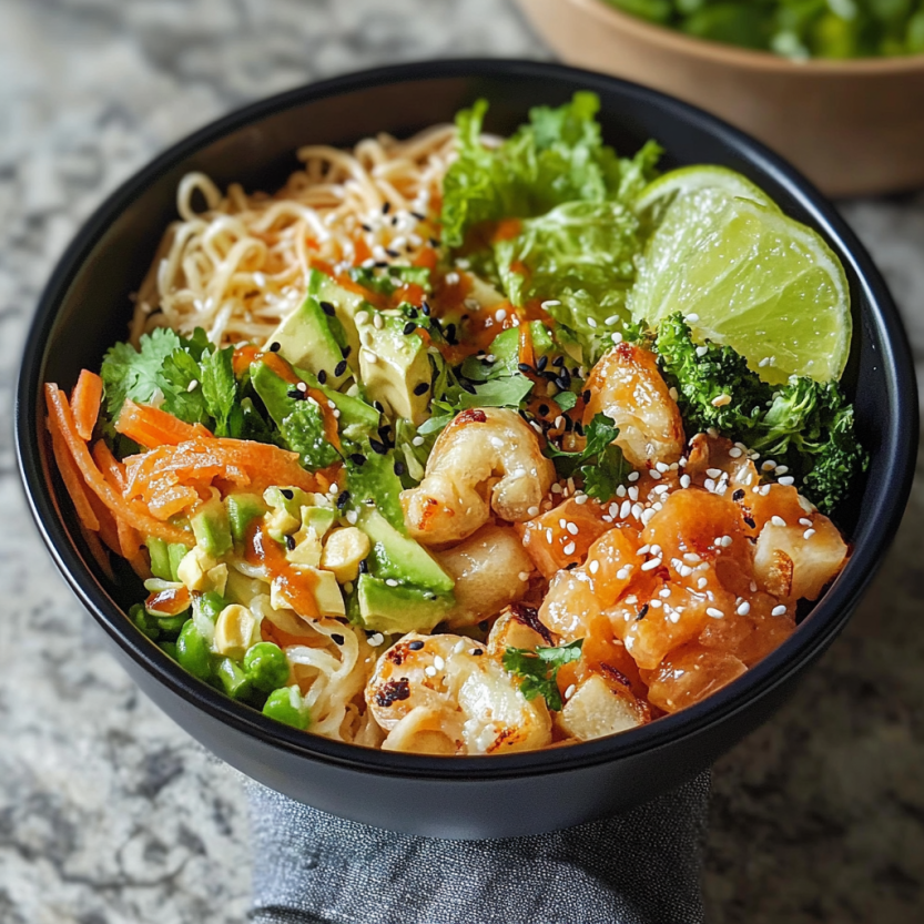 Un plat de spring rolls avec des légumes et des noix.