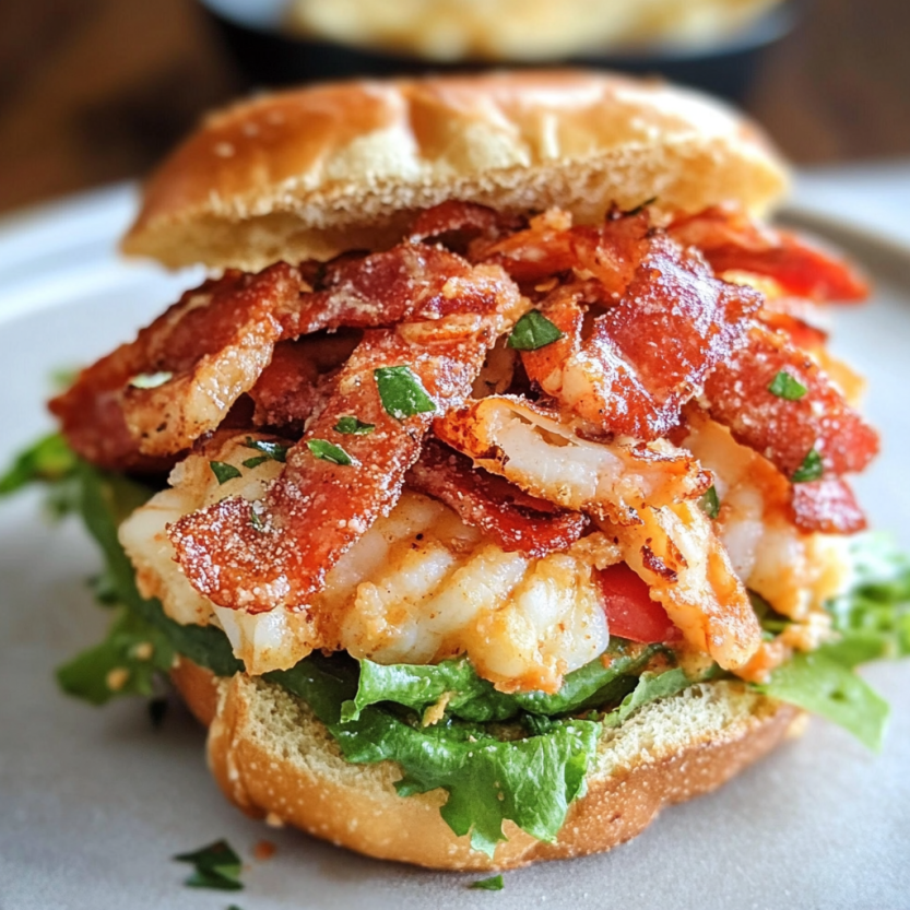Un sandwich de lobster avec bacon et tomate.