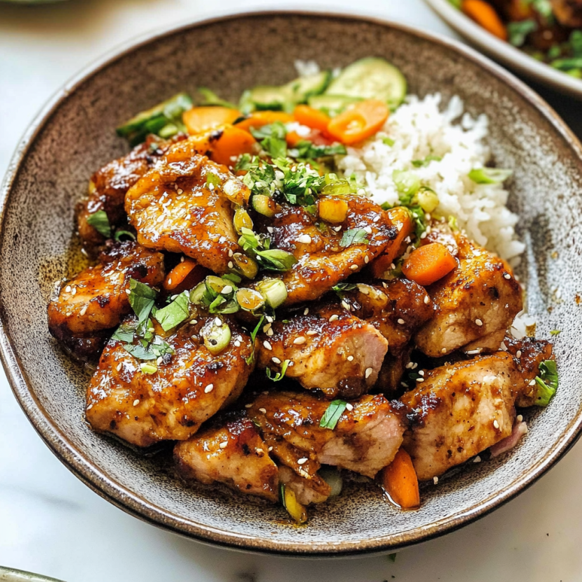 Une assiette de Spicy Pork avec des légumes.