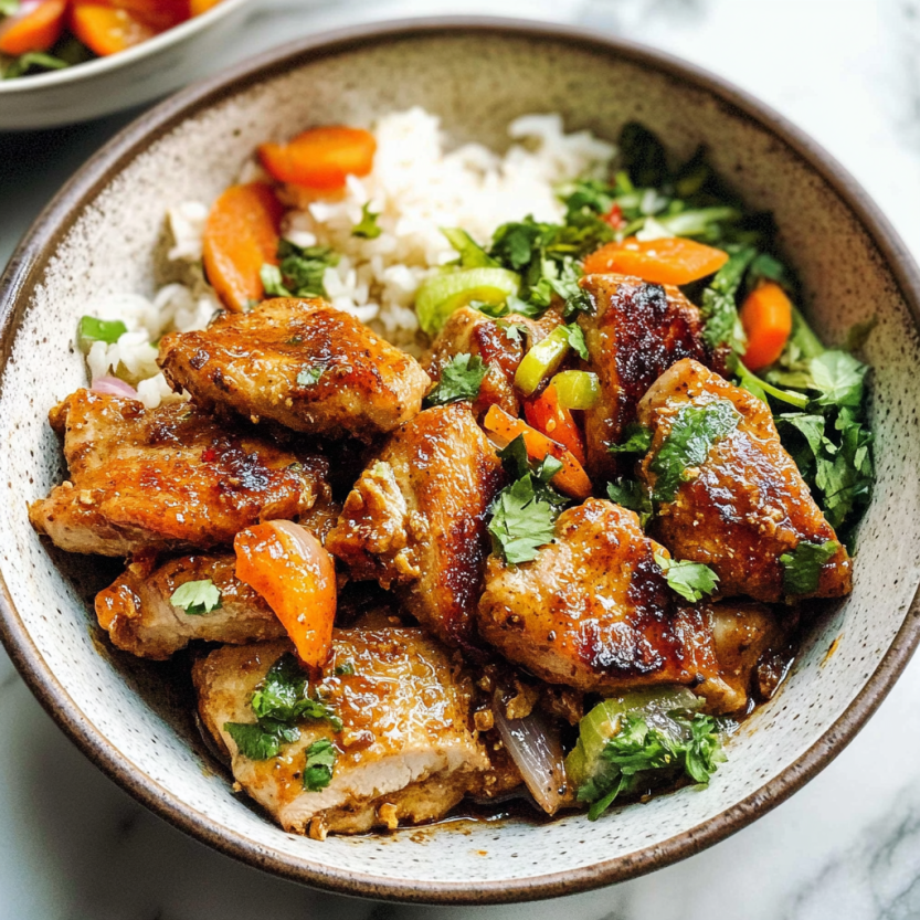 Une assiette de Spicy Pork avec des légumes.