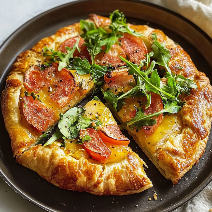 Une galette BLT est servie sur un plateau.