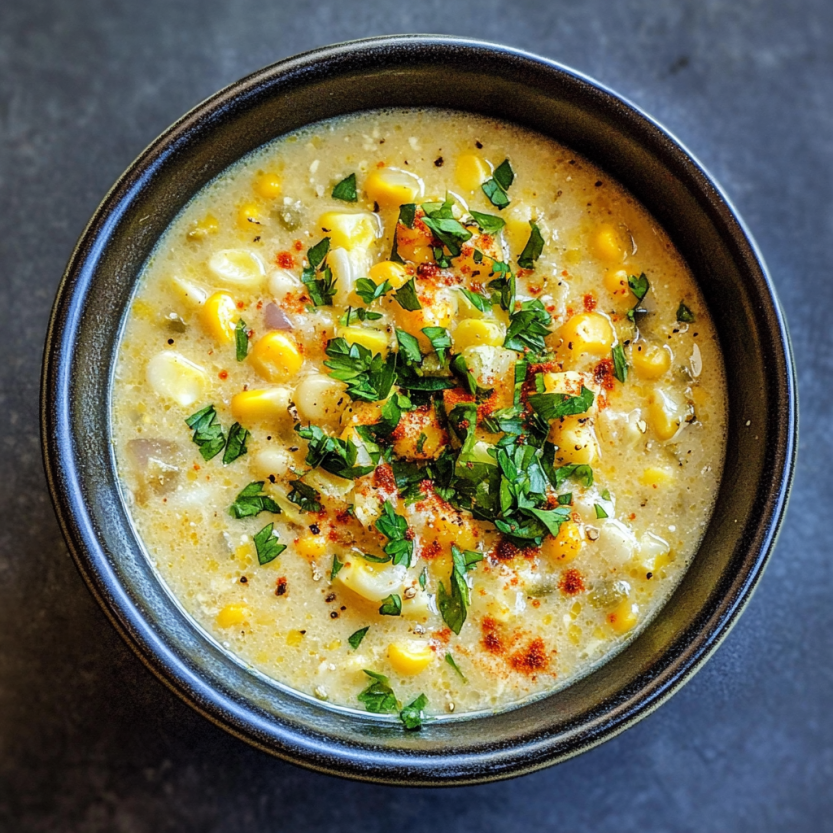 Une soupe chaude dans un bol, avec des légumes verts et des épices.