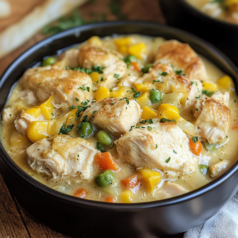 Une assiette de poulet farci dans un bouillon est servie dans un bol.