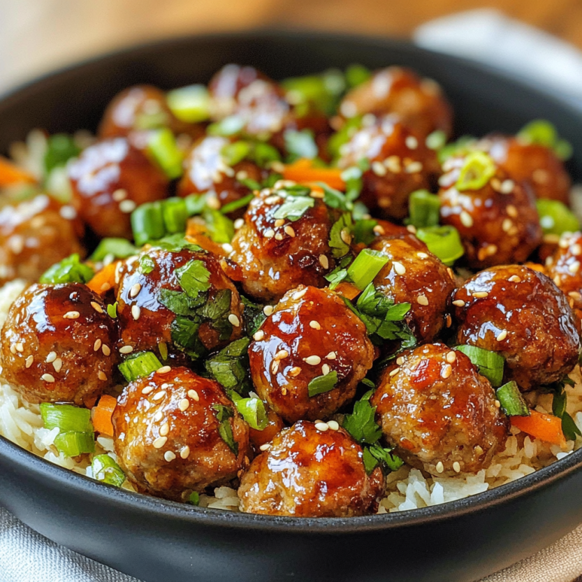 Une assiette de viande de turc glacée asiatique avec des légumes verts.