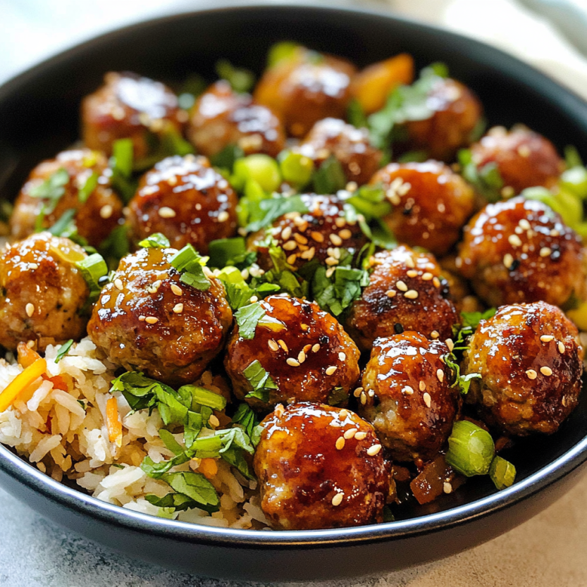 Une assiette de viande de turc glacée asiatique avec des légumes verts.
