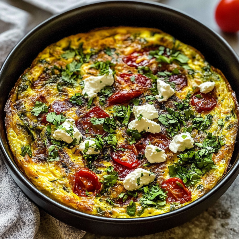Une frittata méditerranéenne est servie dans un bol.