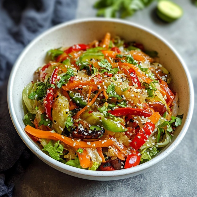 Une salade de printemps avec des légumes et des épices.