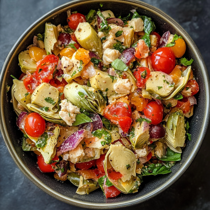 Une salade de courgette et de tomates avec des herbes et des légumes verts.