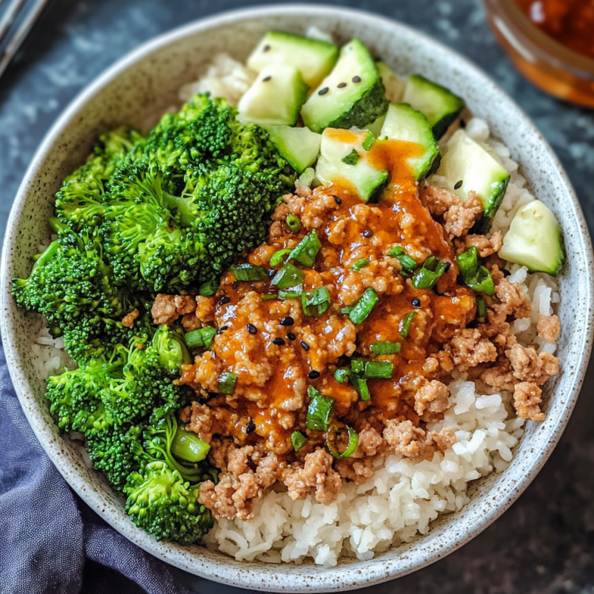 Un plat de riz avec des légumes et du poulet.