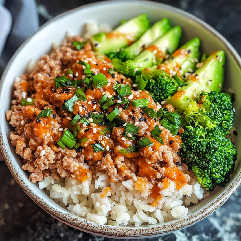 Un plat de riz et de brocoli avec du poulet et des épices.