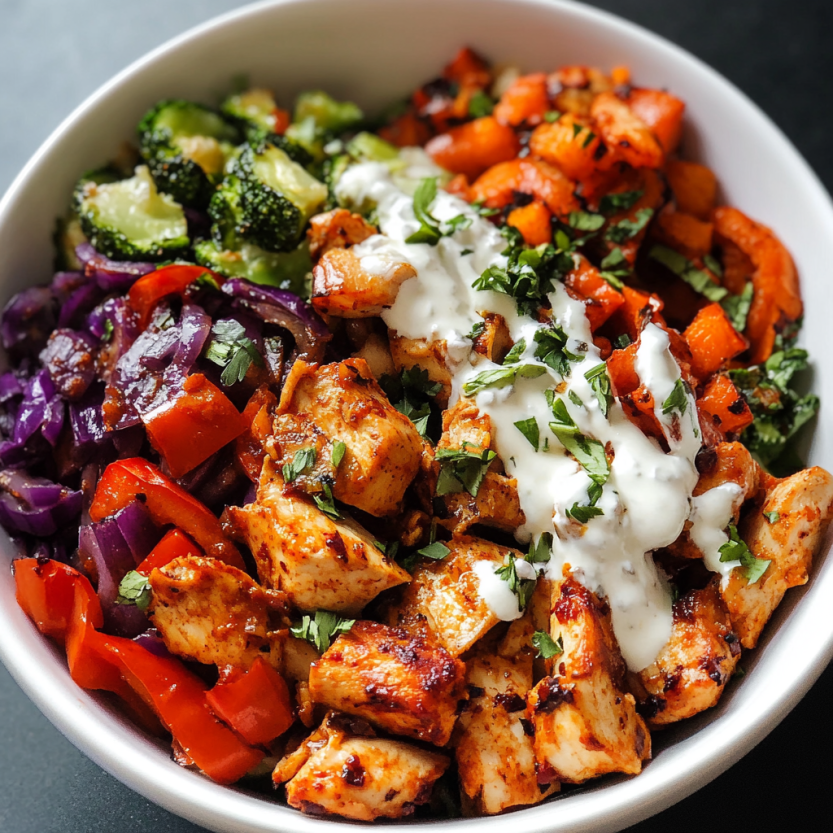 Une assiette de nourriture contenant des légumes et du poulet grillé.