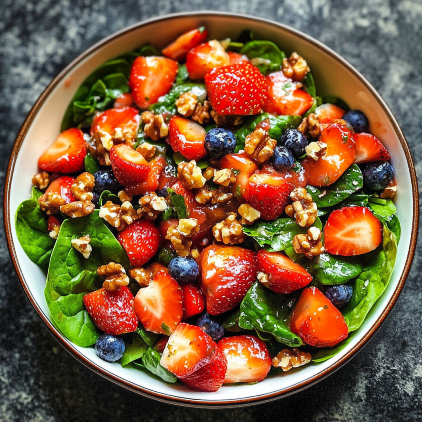 Une salade de spinach et de fraises.