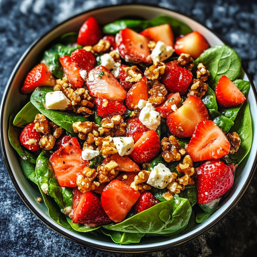 Une salade de spinach et de fraises.